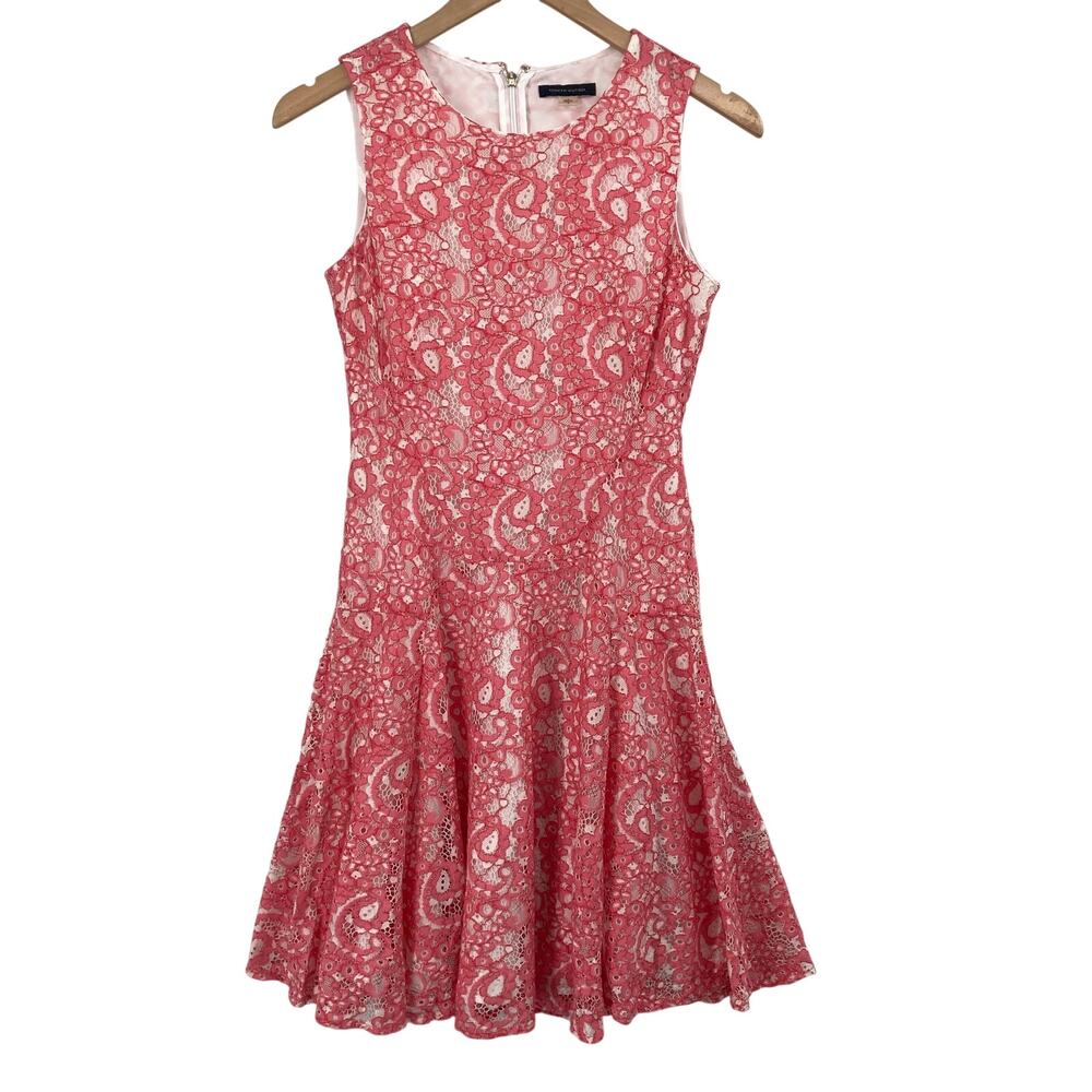 Tommy Hilfiger Womens Size 2 Pink Lace Sleeveless Fit Flare Cocktail Dress